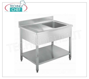 Professional-industrial stainless steel sink 1 bowl, 1 drainer on the left, Line 600 1 bowl sink, with 1 drainer on the left and lower shelf, dimensions 1000x600x850h mm
