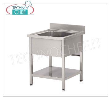 Professional stainless steel sink 1 bowl without drainer, Line 700 1 bowl sink without drainer, in paneled version with lower shelf, dimensions 600x700x850h mm
