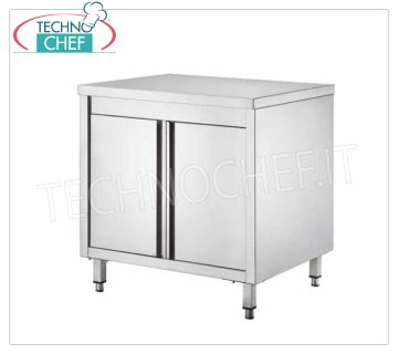 STAINLESS STEEL CABINET TABLE with HINGED DOORS, Depth of 60 and 70 cm Stainless steel cabinet table with hinged doors, dim.mm.600x600x850h
