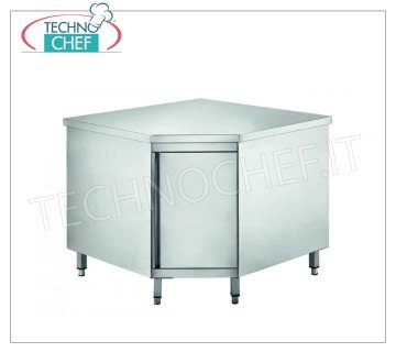 Stainless steel corner cabinet table with hinged door, Line 600 Stainless steel corner cabinet table with hinged door, Linea 600, dim.mm 900x900x600x850h