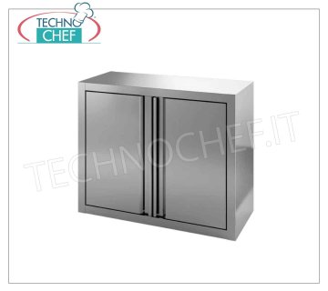 Stainless steel wall unit with hinged doors and intermediate shelf, Wall unit with hinged doors and adjustable intermediate shelf, dimensions mm.400x400x650h
