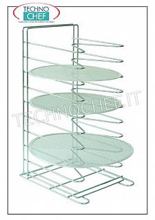 Pizza / pastry table tray-net holder with 10 Grilled Supports Vertical table pizza tray-net holder with 10 SUPPORTS pitch 60 mm, for 10 nets up to diameter 36 cm to diameter 50 cm, dim. mm. 340x400x650h, - Note: price each - Available in packs of 4 pieces