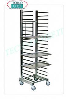 Trolleys for pizza-pastry trays with rungs for 15 trays Stainless steel rack trolley with rungs, with tubular supports, pitch 100 mm, capacity 15 trays, dim. external mm 510x500x1760h