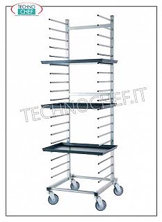 Peg pizza-pastry tray trolleys for 20 trays STAINLESS STEEL tray trolley, with rungs, with tubular supports, pitch 80 mm, capacity 20 trays, dim. external mm 520x540x1730h