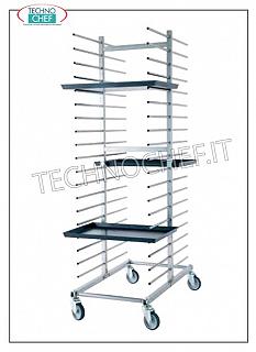 Trolleys for pizza-pastry trays with rungs for 40 trays DOUBLE rack trolley with rungs, in STAINLESS STEEL with tubular supports, pitch 100 mm, capacity 40 trays, dim. external mm 520x860x1730h