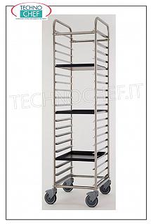 Pizza-pastry tray trolleys for 20 trays of 60x40 cm STAINLESS STEEL tray trolley with 20 80 mm pitch guides for 600x400 mm trays, short side insertion (400 mm), capacity 20 trays, dim. external mm 480x690x1840h