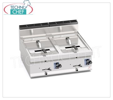TECHNOCHEF - COUNTERTOP GAS FRYER, 2 tanks of lt.10+10, Mod.GL10+10B COUNTERTOP GAS FRYER, BERTOS, MACROS 700 Line, TURBO Series, 2 independent tanks of lt.10+10, thermal power 13,8 Kw, Weight 41 Kg, dim.mm.800x700x290h
