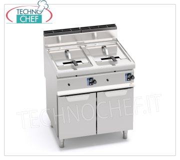 TECHNOCHEF - GAS FRYER on CABINET, 2 tanks of 10+10 lt, Mod.GL10+10M GAS FRYER on CABINET, BERTOS, MACROS 700 Line, TURBO Series, 2 independent tanks of lt.10+10, thermal power 13,8 Kw, Weight 56 Kg, dim.mm.800x700x900h