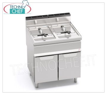 TECHNOCHEF - GAS FRYER on CABINET, 2 tanks of lt.15+15, Mod.GL15+15M GAS FRYER on CABINET, BERTOS, MACROS Line, TURBO Series, 2 independent tanks of lt.15+15, thermal power Kw.25,4, Weight 60 Kg, dim.mm.800x700x900h