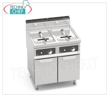 TECHNOCHEF - GAS FRYER on MOBILE, 2 tanks of 18+18 litres, Mod.GL18+18MI-BF GAS FRYER on MOBILE, BERTOS, MACROS 700 Line, INDIRECT GAS FRY Series, 2 independent tanks of 18+18 litres, external burners, BFLEX electronic controls, thermal power Kw.28.00, Weight 63 Kg, dim.mm. 800x700x900h