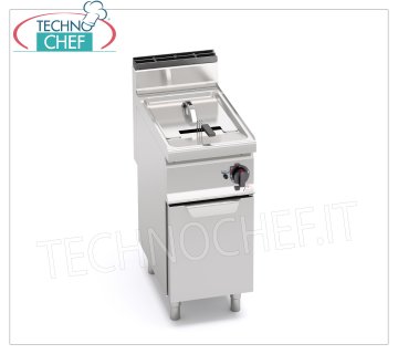 GAS FRYER 1 V-shaped 18 lt well, External Burners, High Precision Electric Thermostat, mod. GL18MI GAS FRYER 1 18 lt well, on CABINET, MACROS 700 Line, EXTERNAL BURNERS, Analogue Controls with Electric Thermostat, thermal power Kw.14,00, Weight 47 Kg, dim.mm.400x700x900h