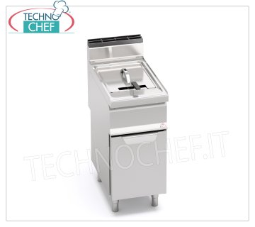 GAS FRYER 1 20 lt Tank on CABINET, Burners in the Tank, Mechanical Controls, Mod.GL20M GAS FRYER 1 20 lt tank on CABINET, MACROS 700 Line, Burners with Pipes in the Tank, INTERNAL Mechanical Controls, thermal power Kw.16,5, Weight 47 Kg, dim.mm.400x700x900h