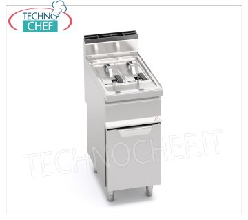 TECHNOCHEF - GAS FRYER on CABINET, 2 tanks of lt.7+7, Mod.GL7+7M GAS FRYER on MOBILE, BERTOS, MACROS 700 Line, TURBO Series, 2 independent tanks of lt.7+7, thermal power Kw.9,2, Weight 45 Kg, dim.mm.400x700x900h