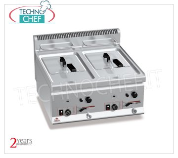 TECHNOCHEF - COUNTERTOP GAS FRYER, 2 independent tanks of lt.8+8, Mod.GL8+8B COUNTERTOP GAS FRYER, BERTOS, PLUS 600 Line, MULTIPAN Series, 2 independent tanks of lt.8+8, thermal power Kw.13,2, Weight 36 Kg, dim.mm.600x600x290h