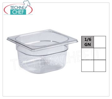 Gastronorm containers GN 1/6 in polycarbonate Polycarbonate gastro-norm 1/6 bowl, capacity lt.1,0, dim.mm.176 x 162 x 65 h