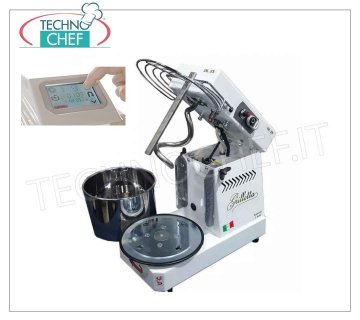 FAMAG - Grilletta, 6 Kg Spiral Mixer, Liftable Head, 10 SPEED, for HIGH HYDRATION Doughs, mod.IM6S / 230 / 10V TOUCH HH HIGH HYDRATION 6 Kg GRILLETTA spiral mixer, Professional with LCD-TFT TOUCH DISPLAY, with lifting head and 11 liter removable bowl, 10 SPEED, V 230/1, kW 0.35, Weight 30 Kg, dim. mm 510x290x450h