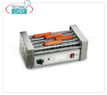 TECHNOCHEF - COOKERS Würstel 5 rolls of 35 cm, Mod GW5 COOKERS Würstel - Sausages with 5 rollers in stainless steel, roller width 350 mm, diameter 25 mm, V.230 / 1, Kw. 0.85, Weight 7.5 Kg, dim.mm.450x230x170h