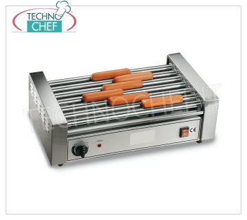 TECHNOCHEF - COOKERS Würstel 7 rolls of 46 cm, Mod GW7 COOKER frankfurters - 7-roller sausages in stainless steel, roller width 460 mm, diameter 25 mm, V.230 / 1, Kw. 1,4, Weight 11 Kg, dim.mm.560x300x170h