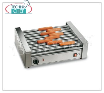 TECHNOCHEF - COOKERS Würstel 9 rolls of 46 cm, Mod GW9 Würstel Cooker - 9-roller sausages in stainless steel, roller width 460 mm, diameter 25 mm, V.230 / 1, Kw. 1.65, Weight 13 Kg, dim.mm.560x375x180h