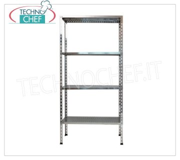 Stainless steel modular shelf unit, Slotted Shelves, Assembly with bolts - H 200 