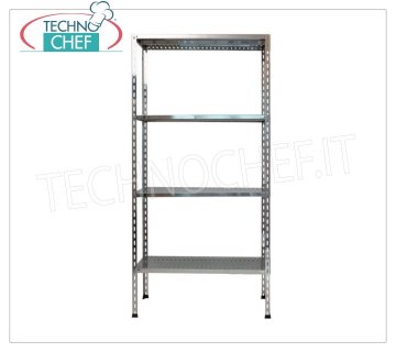 Stainless steel modular shelf unit, Slotted Shelves, Assembly with bolts - H 200 Modules with variou 