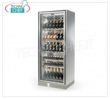 ENOFRIGO - Refrigerated Wine Display Case, 1 Glass Door, 215 bottles capacity, Mod.H2000 / MF Refrigerated display case for wine, 1 glass door, capacity 215 bottles, temperature + 4 ° / + 18 ° C, ventilated refrigeration, V.230 / 1, Kw.0.34, Weight 205 Kg, dim.mm.837x671x2000h