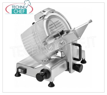 FIMAR - Technochef, Gravity-inclined slicer, blade Ø 250 mm, Professional, Mod.HBS-250 Gravity slicer, made of aluminum alloy, blade diameter 250 mm, complete with fixed sharpener, V 230/1, Kw 0.15, dim. mm. 630x420x380h