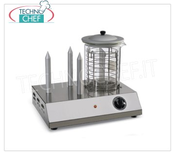 TECHNOCHEF - 3 Punch Hot Dog Machine and Frankfurter Cylinder, Mod.HOTDOGY09 / 3 Hot Dog Machine with 3 PUNCHES Warmers, Steam Wurstel Warmer Cylinder, frankfurter capacity n.30, power regulation with simostat, V.230 / 1, Kw.0,6, Weight 9.5 Kg, dim.mm.450x320x365h