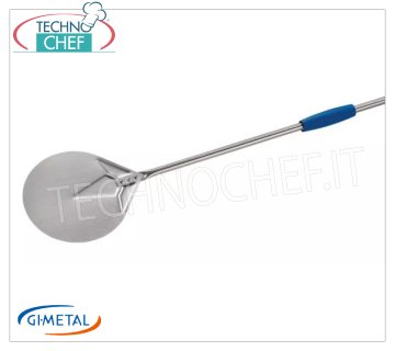 Gi-Metal - Stainless steel pizza peel, Blue Line, handle length 150 cm Pizza paddle in stainless steel, Linea Azzurra, light, smooth and resistant, diameter 170 mm, handle length 1500 mm.