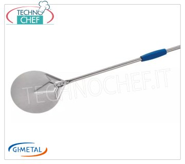 Gi-Metal - Stainless steel pizza peel, Blue Line, handle length 200 cm Pizza paddle in stainless steel, Linea Azzurra, light, smooth and resistant, diameter 170 mm, handle length 2000 mm.