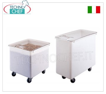 WHEELED HOPPER in POLYETHYLENE with COVER WHITE POLYETHYLENE HOPPER, MOBILE, capacity 121 litres, ROUNDED CORNERS, complete with SLIDING LID in TRANSPARENT POLYCARBONATE, dimensions 560x610x585h mm