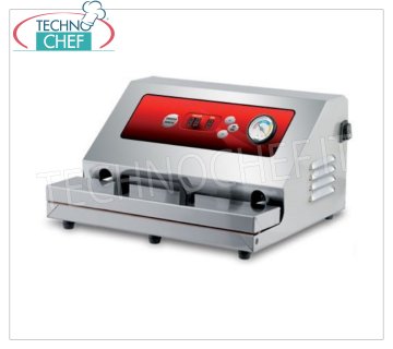Technochef - Automatic vacuum machine with external suction, 350 mm sealing bar, mod.IDEAL Automatic vacuum machine with external suction, 350 mm sealing bar, V.230/1, Kw.0.55, Weight 11 Kg, dim.mm.430x310x180h