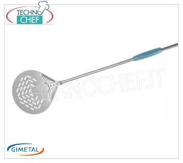 Gi.Metal - Stainless steel perforated pizza peel, Evolution Line, handle length 150 cm Perforated pizza peel in stainless steel, Evolution Line, light, smooth and resistant, diameter 170 mm, handle length 1500 mm.