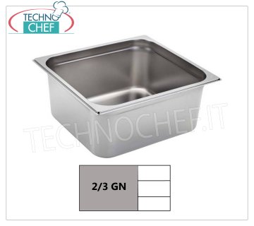 Gastronorm containers GN 2/3 in stainless steel Gastro-norm tray 2/3, 18/10 stainless steel, dim.mm 353 x 325 x 20 h