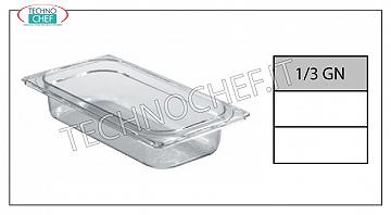 Gastronorm GN 1/3 pans in polycarbonate Gastro-norm 1/3 tray in polycarbonate, capacity 2.5 liters, size 325 x 175 x 65 h