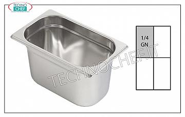 Gastronorm GN 1/4 containers in stainless steel Gastro-norm 1/4 tray, 18/10 stainless steel, dim.265 x 162 x 20 h