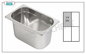 Gastronorm GN 1/4 containers in stainless steel 1/4 gastro-norm bowl, 18/10 stainless steel, dim.mm.265 x 162 x 20 h