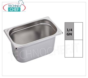 Gastronorm GN 1/4 containers in stainless steel 1/4 gastro-norm bowl, 18/10 stainless steel, dim.mm.265 x 162 x 20 h