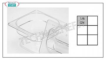 Gastronorm GN 1/6 containers in polycarbonate Gastro-norm tray 1/6 in polycarbonate, capacity 1.0 liter, dim.mm 176 x 162 x 65 h