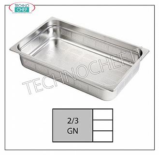 Perforated GN 2/3 stainless steel containers Gastro-norm 2/3 tray, perforated, 18/10 stainless steel, dim. 355 x 325 x 20 h