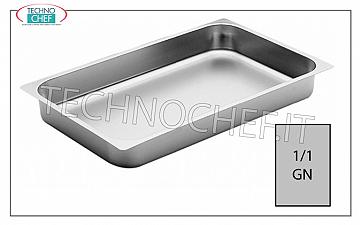 GN 1/1 stainless steel trays Gastro-norm baking tray 1/1 in stainless steel with 20 mm high edge, dim. mm 530x325x20h