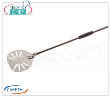 Gi.Metal - Stainless steel perforated pizza peel, Alice Line, handle length 150 cm Perforated pizza peel in stainless steel, Alice Line, light, smooth and resistant, diameter 200 mm, handle length 1500 mm.