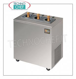 Trolley version cooler for 3 bottles with timer Trolley version cooler for 3 bottles with timer, yield: 750 cc bottle cooling. from 25° to 10 °C in about 10 minutes, V.230/1, Kw.0,32, Weight 70 Kg.,dim.mm.370x630x720h