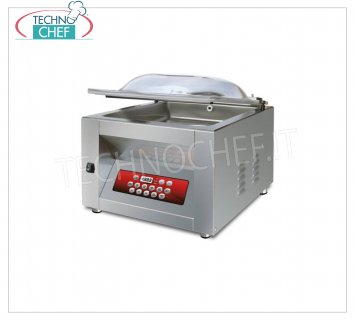 Professional vacuum chamber machine, sealing bar 30 cm, chamber 31x35x19h cm, mod.JUNIORDISPLAY EUROMATIC BELL VACUUM PACKAGING MACHINE for BENCH, CHAMBER mm.310x350x190h, WELDING BAR 300 mm, VACUUM PUMP 8 /, 9.6 meters / cubic / hour, V.230 / 1, Kw. 0.40, Pesp 38 Kg, dim.mm.410x460x420h