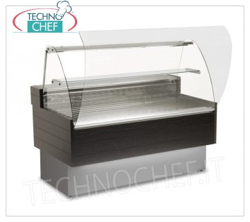 KIBUK Refrigerated Display Counter, CURVED GLASS 150 cm long, with Reserve and refrigerating unit REFRIGERATED DISPLAY COUNTER with CURVED GLASS, Temperature + 3 ° / + 5 ° C, LONG mm 1540, with LIGHTING, REFRIGERATED RESERVE and REFRIGERANT GROUP, V.230 / 1, Kw.0,663, Weight 150 Kg, dimensions mm 1540x900x1265h