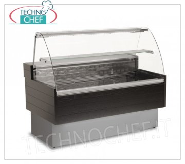 KIBUK Neutral Display Stand, CURVED GLASS 150 cm long NEUTRAL EXHIBITOR BENCH with CURVED GLASS, LONG mm 1540, with LIGHTING, V.230 / 1, Kw.0,11, Weight 150 Kg, dimensions mm 1540x900x1265h
