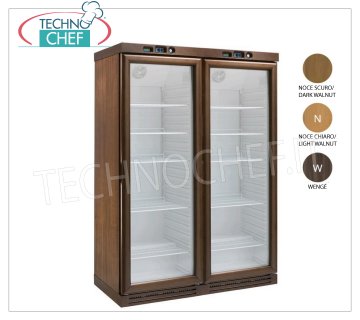 Forcar - STATIC REFRIGERATED WINE CELLAR 2 DOORS, lt.310+310, DOUBLE TEMPERATURE, Mod.KL2794 Refrigerated wine cellar in DARK WALNUT colored wood, 2 glass doors, capacity 310+310 litres, temperature +2°/+8°C ~ -18°-22°C, static refrigeration, LED lighting, V.230 /1, Kw.0.185+0.185, Weight 260 Kg, dim.mm.1280x610x1860h.