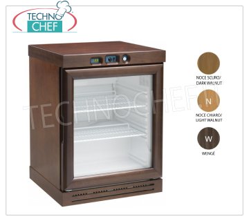 Forcar - STATIC REFRIGERATED WINE CELLAR, 130 lt, TEMPERATURE +2°/+8°C, Mod.KL2793 Refrigerated wine cellar in DARK WALNUT colored wood, 1 glass door, capacity 130 litres, temperature +2°/+8°C, static refrigeration, LED lighting, V.230/1, Kw.0.1, Weight 44 Kg, dim.mm.640x610x870h.