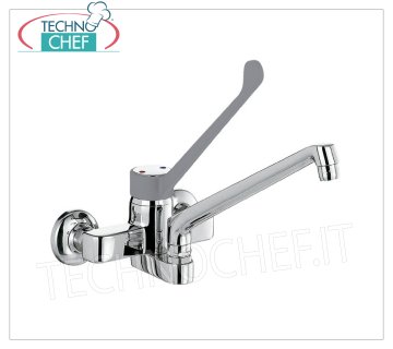 Wall mounted double hole mixer tap Wall mounted double hole mixer tap, single lever with clinical lever and 220 mm swivel spout