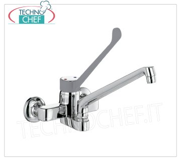 Wall mounted double hole mixer tap Wall mounted double hole mixer tap, single lever with clinical lever and 220 mm swivel spout